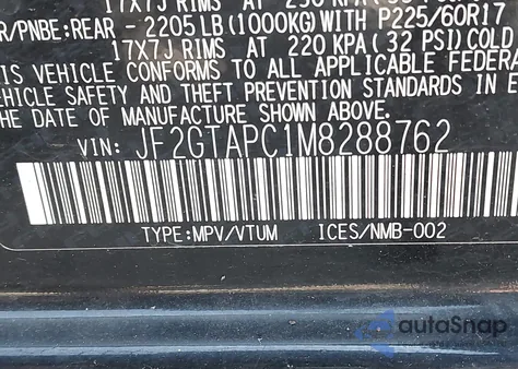 2021 Subaru Crosstrek Premium из США, поврежденный, VIN JF2GTAPC1M8288762